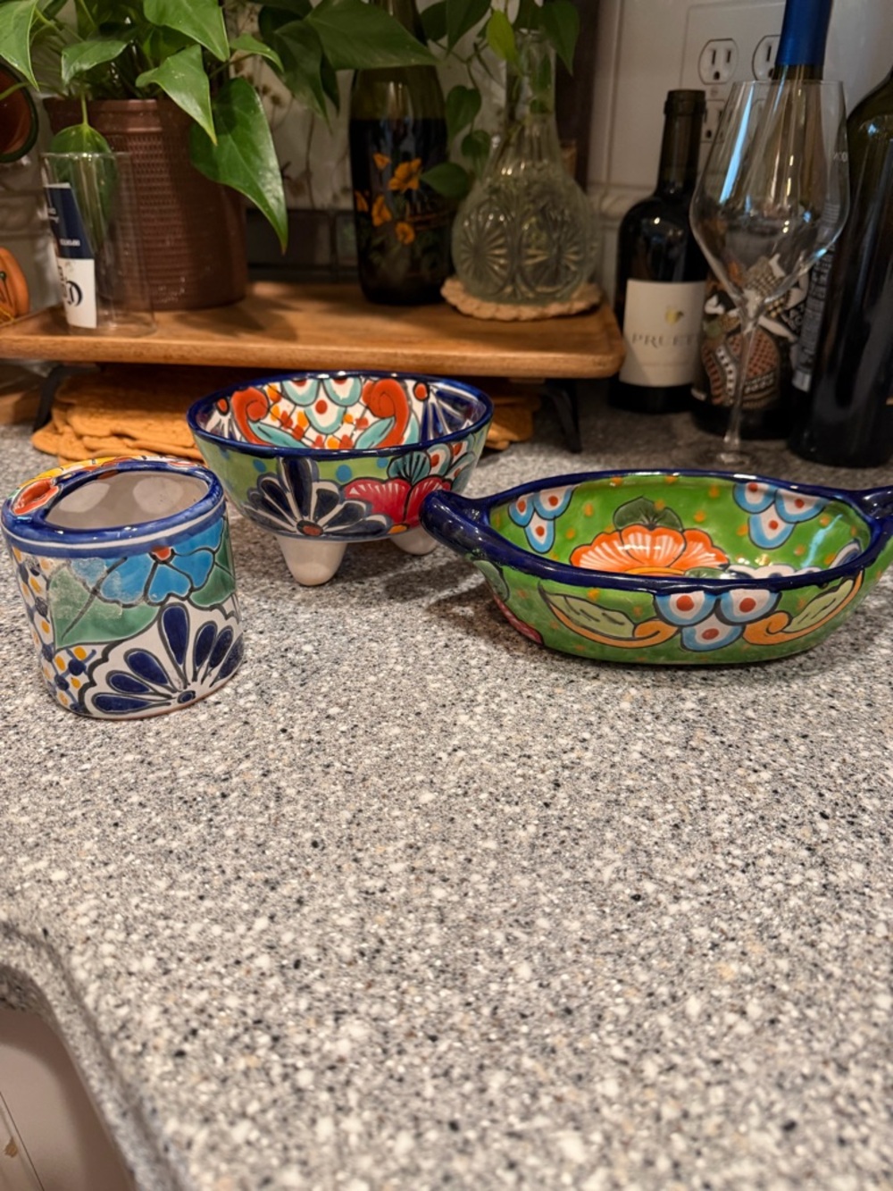 Traditional Hand Painted Mexican Ceramic Floral Decorative Dishes 3pc